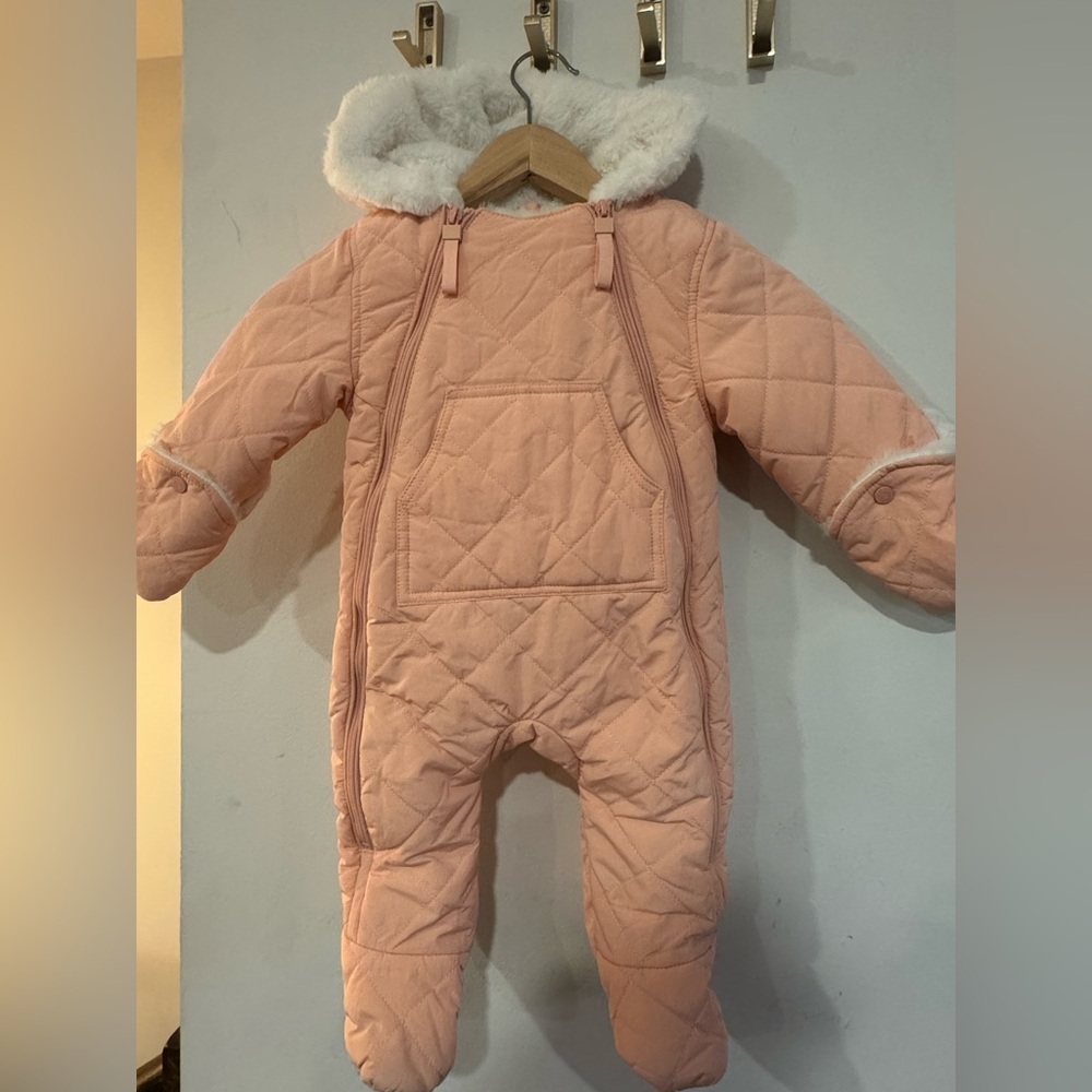 Urban Republic Girls Powder Pink Quilted Snowsuit 9M NWT Faux Fur Hood